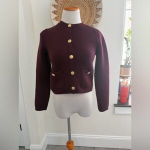 Zara Maroon Cardigan with Gold Accents